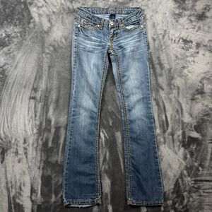 Blue Asphalt Bootcut Jeans Womens Size 0 Blue Low Rise Contrast Stitch WS-64N